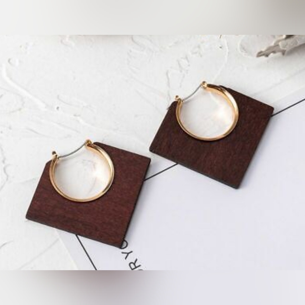 3 for $15 Geometric Brown Wood Earrings